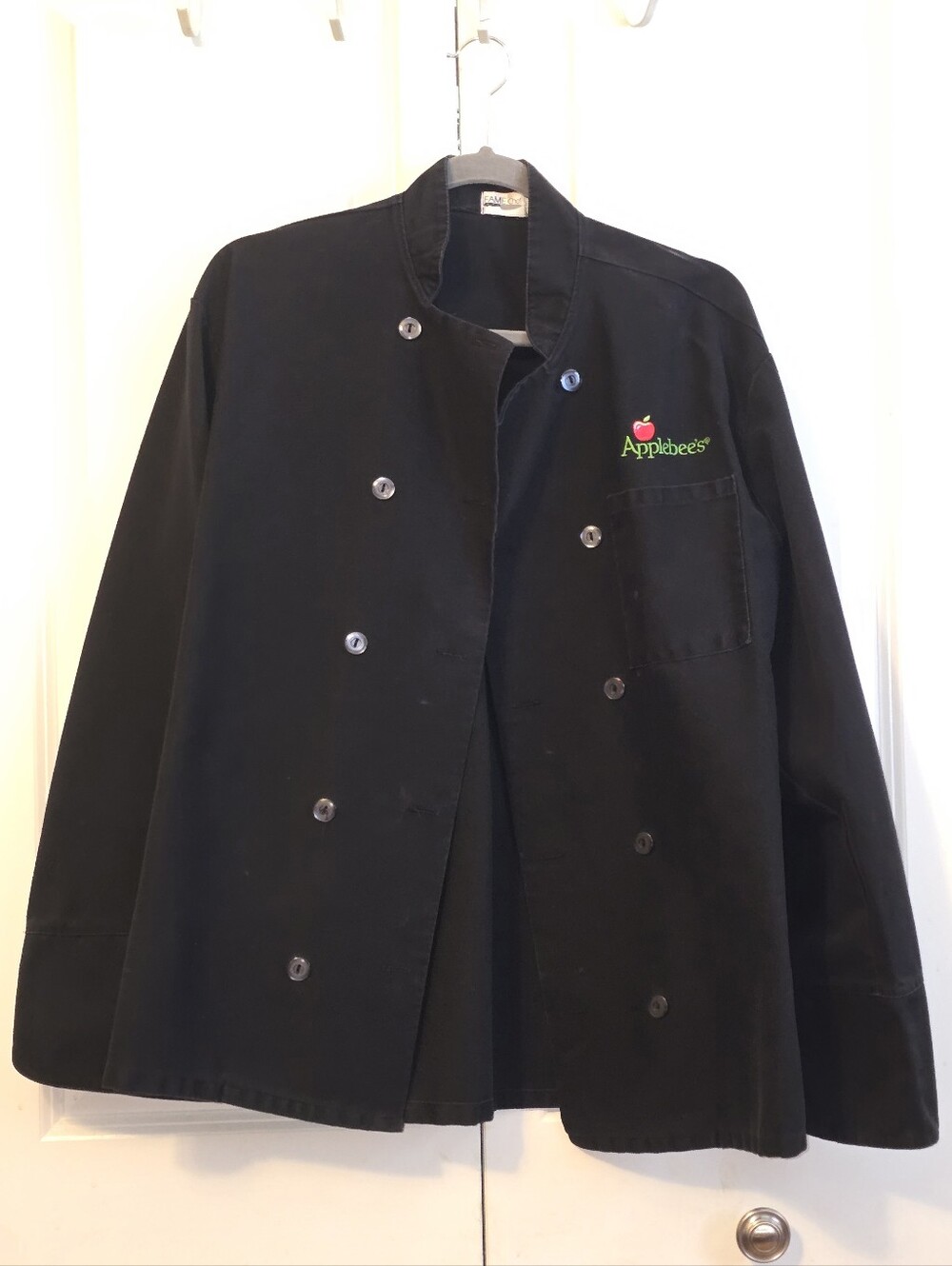 Fame Chef Applebee's Black Kitchen Jacket Double Breasted Adult Size XL Uniform